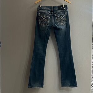 Miss Me Dark Blue Boot Cut Jeans with Embellished Pockets